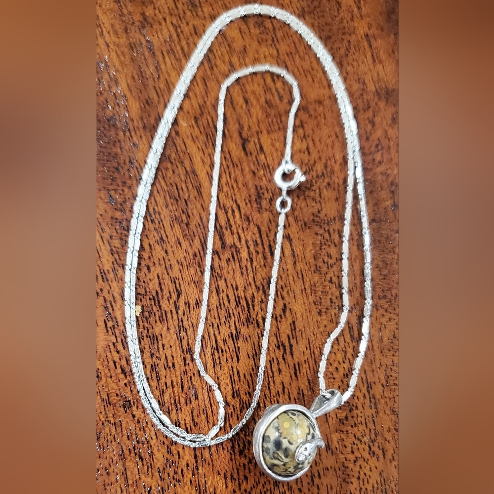 Unique Snake Wrapped Jasper Stone Pendant On Silver Chain